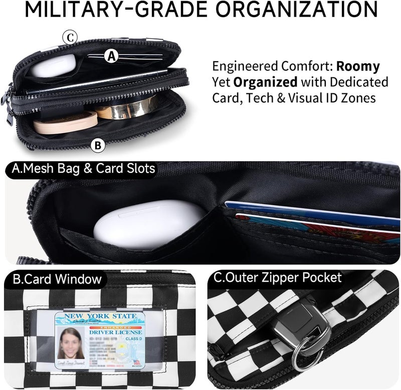 NBERMOTION Checkered Nylon Wristlet Wallets for Women RFID Blocking Purse With Credit Card Holder & Crossbody Strap - Image 2